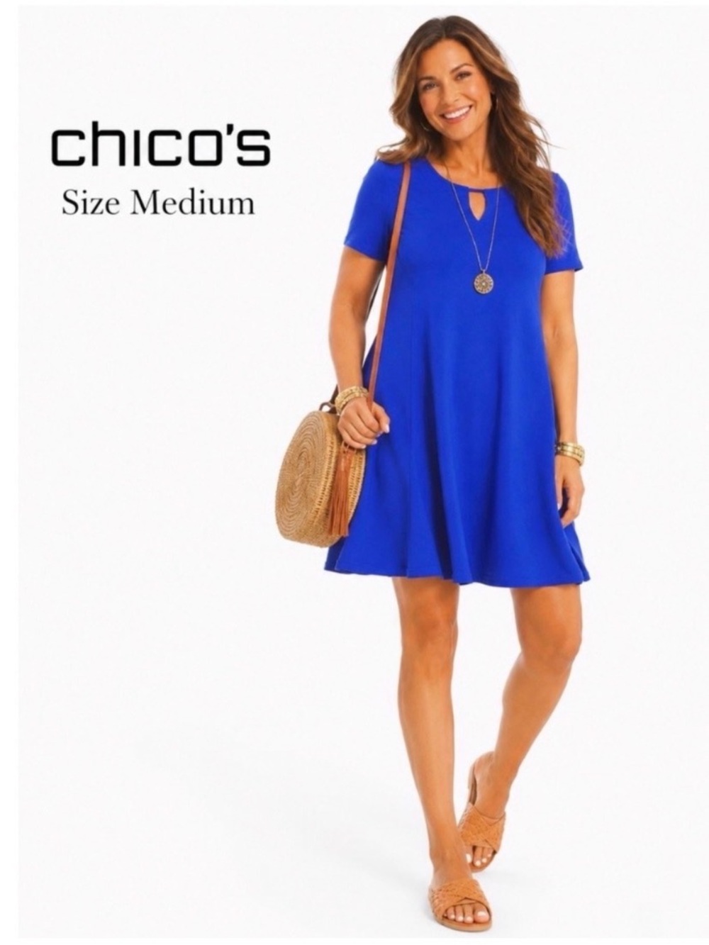 CHICO’S Royal Blue Swing T Shirt Dress Size Medium New! - Picture 3 of 7
